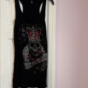 H&M Black rhinesone Skull Crown Design tank top shirt